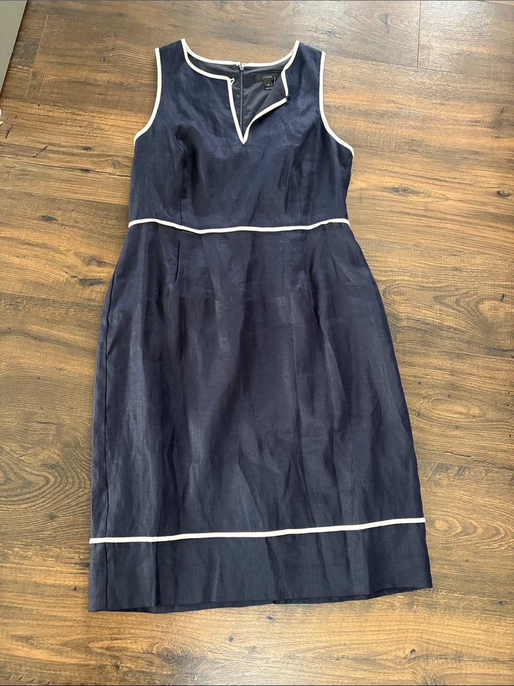 J. Crew Navy Linen Sheath Dress with White Trim